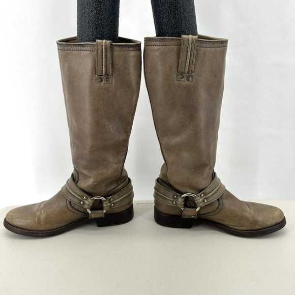 Frye Maxine Trapunto Harness Boots Womens 7.5 B Taupe Leather Cowgirl Western - Picture 5 of 9